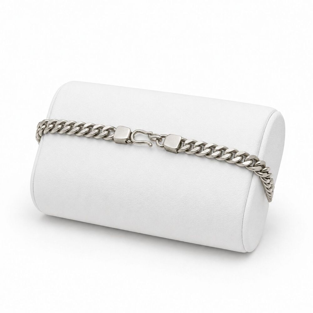 Matte Silver Cuban Link Bracelet 8.5 Inch Industrial Curb Chain Streetwear Men